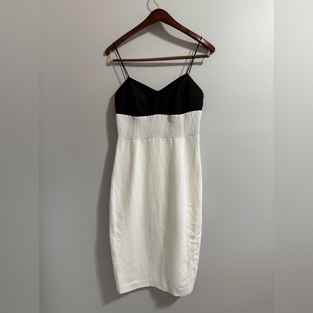 Etcetera Black and White Linen Blend Sheath Dress